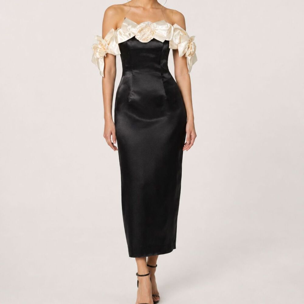 Vintage Jessica McClintock Black Satin Dress Size XS